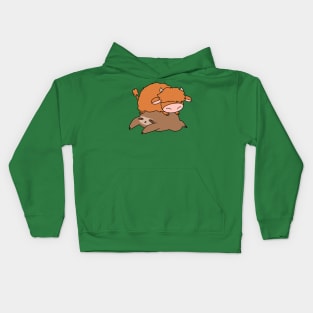 Sloth and Little Highland Cow Kids Hoodie